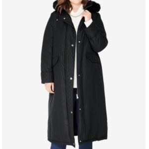 Woman Within Long Microfiber Parka Black L 18/20